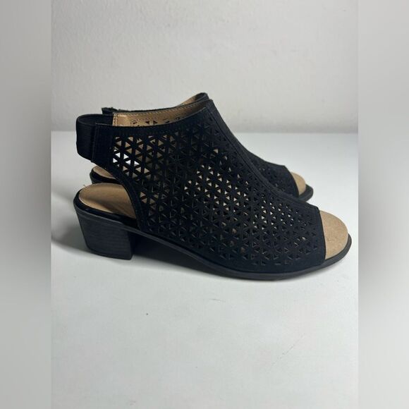 American Eagle Black Vista Hooded Block Heel Slingback Open Toe Shoes Size 8,5 - Picture 1 of 11